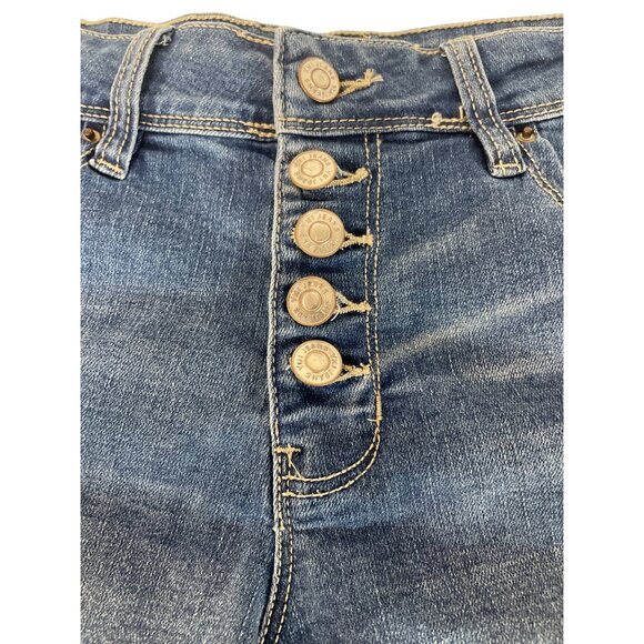 YMI WannaBettaButt High Rise Denim Shorts Frayed Hem Button Fly Closure Sz 7/28 - Picture 2 of 7